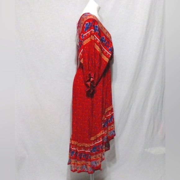 Umgee Boho Floral Hi-Low Maxi Dress L Plunging V-Neck V-back Flowy Festival Chic - Picture 10 of 14